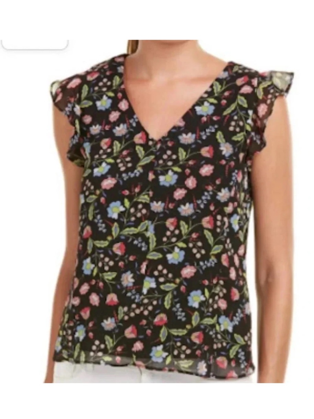 Nanette Lepore Floral Flutter Sleeve Floral Top Blouse size S